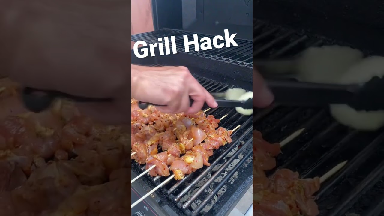 Grill hack rub a raw onion on a hot grill to prevent sticking #grilling #grilledchicken #bbq