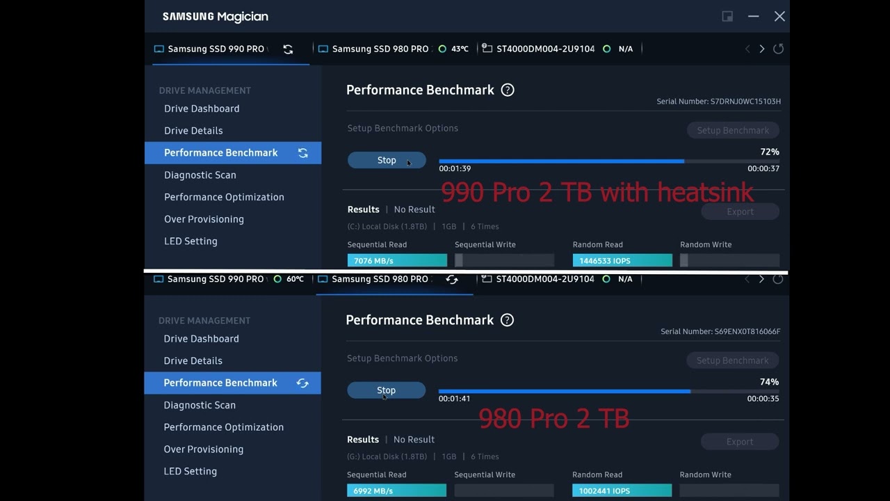 The fastest SSD? Benchmark comparison 980 Pro vs 990 Pro using Samsung Magician #shorts