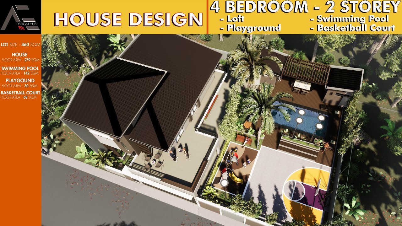 (1 of 2) 4 Bedroom 2 Storey House Design I Interior & Exterior AnimationI Swimming Pool I Playground