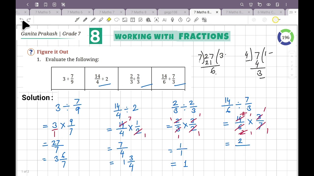 Class 7 Maths Chapter 8: Working With Fractions Page no 196. Figure it out: No. 1