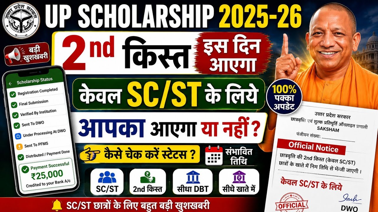 UP Scholarship 2025-26 2nd Installment Date Released | SC/ST Scholarship 2nd Kist Update | 
