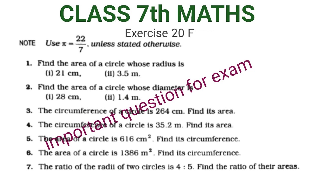Class 7th exercise 20 F, class 7th area of circles, perimeter of circles. Class 7 maths 