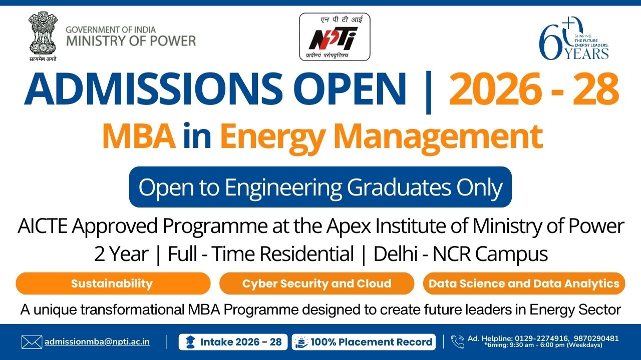 MBA Power Management at NPTI || Admissions Open 2026 - 28 || Apply Now