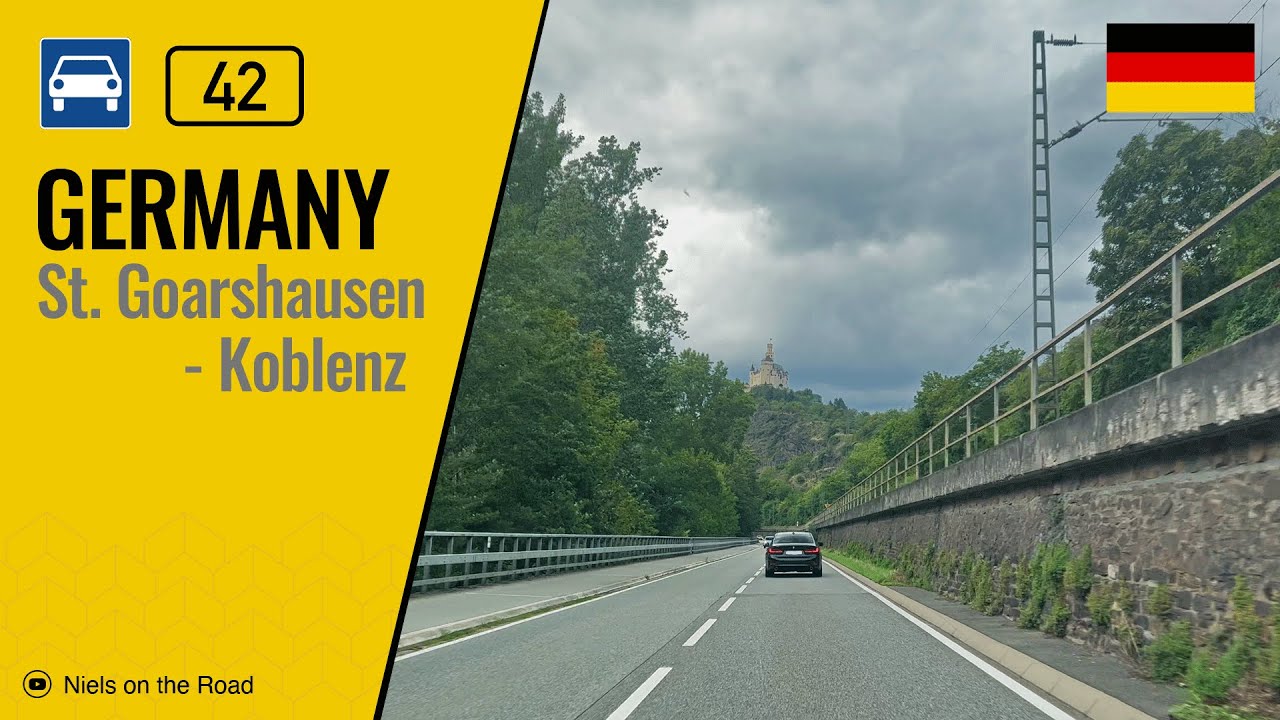 Driving in Germany: Bundesstraße B42 from St. Goarshausen to Koblenz