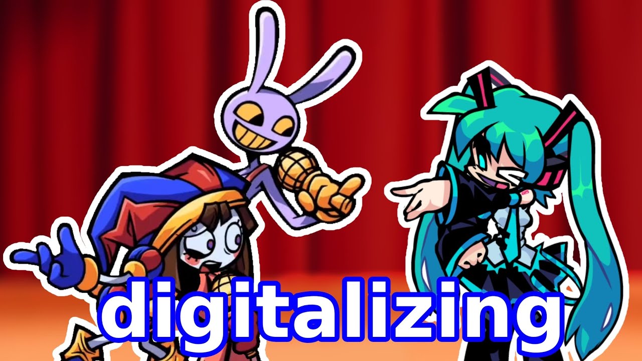 FNF digitalizing Pomni,jax and miku sing