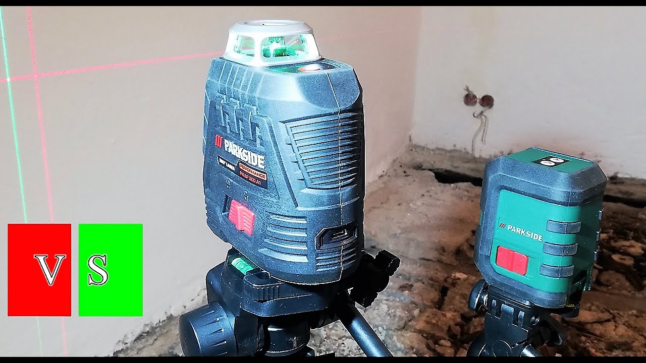 Zielony Laser 360 stopni Parkside Performance PKLLP 360 A1& porównanie z laserem czerwonym Parkside