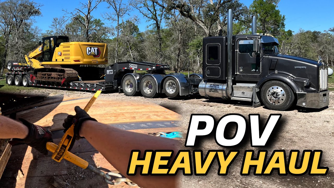 HEAVY HAUL POV &ndash; Kenworth Pulling CAT 320 on RGN Lowboy!