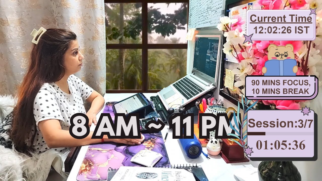 LIVE 12 Hours Study With Me (90 min study + 10 min break) | 🌧️ Rain & Thunder Sound | Pomodoro
