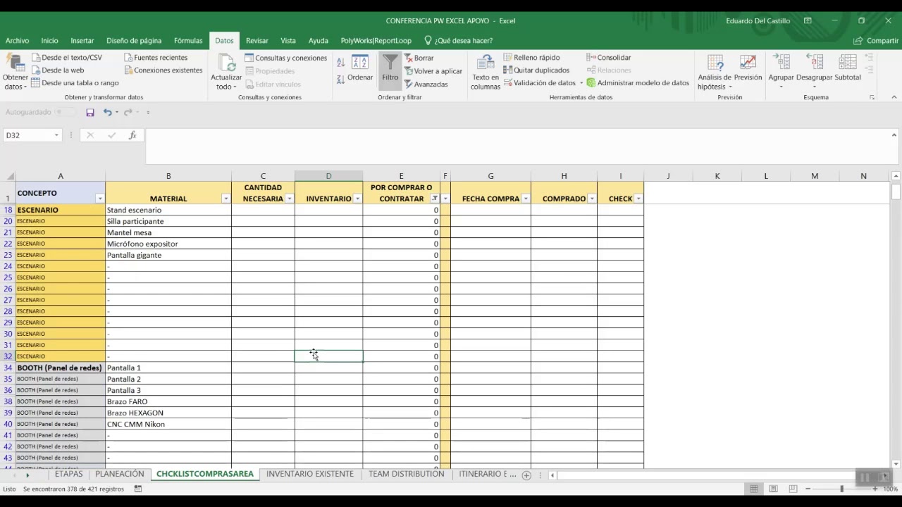 Excel organización eventos PWbaja