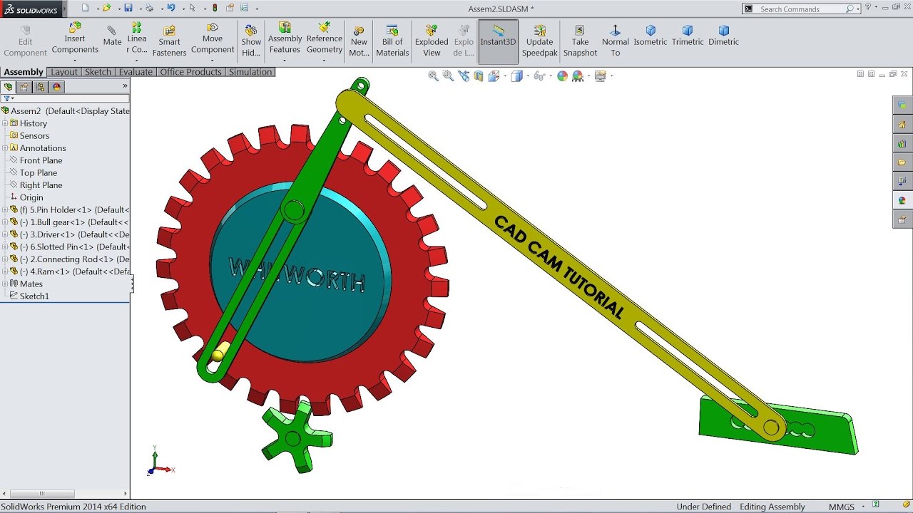 Solidworks tutorial | sketch whitworth quick return mechanism in Solidworks