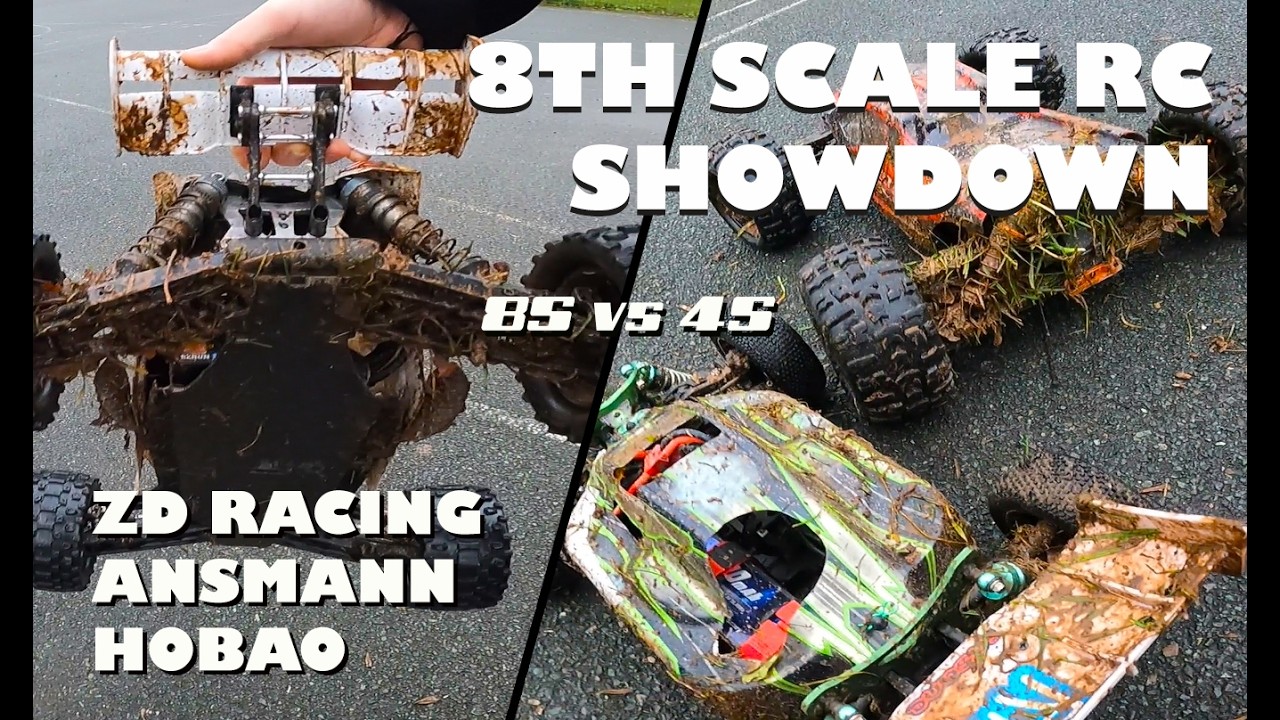 2 Truggies and a buggy, 1/8th scale 4-8S RC Showdown! Hoboa vs ZD vs Ansmann ROYAL RUMBLE in the mud
