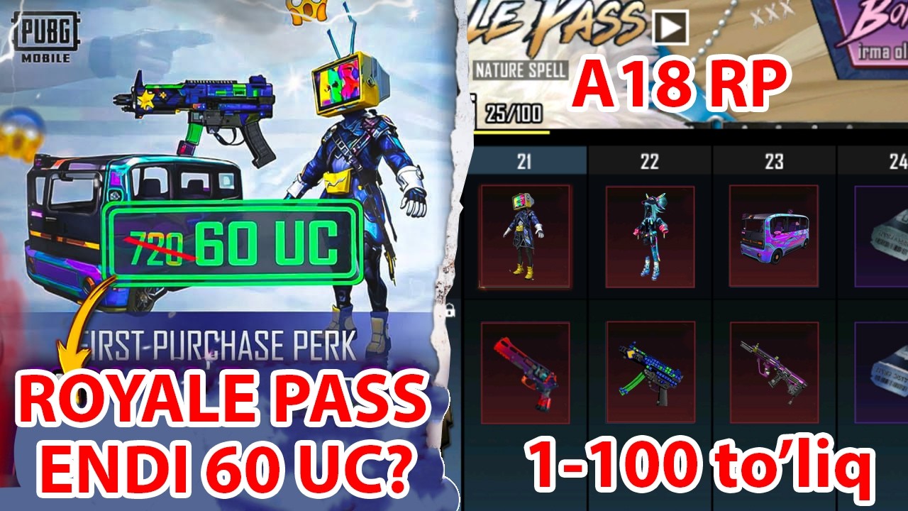 ROYALE PASS A18 TO'LIQ 1-100GACHA | RP ENDI 60 UC?