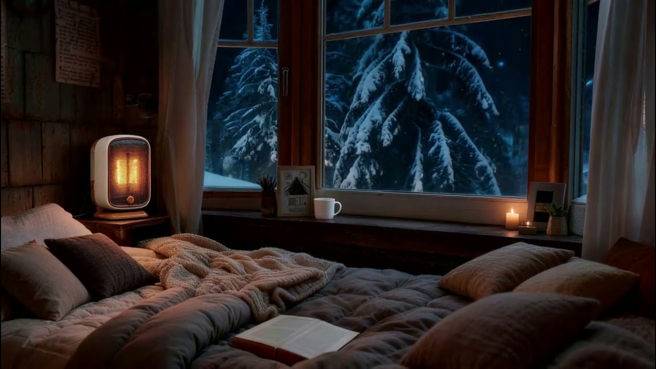 Wind Sounds for Sleeping 🌙 Dark Winter Window Ambience 3hr