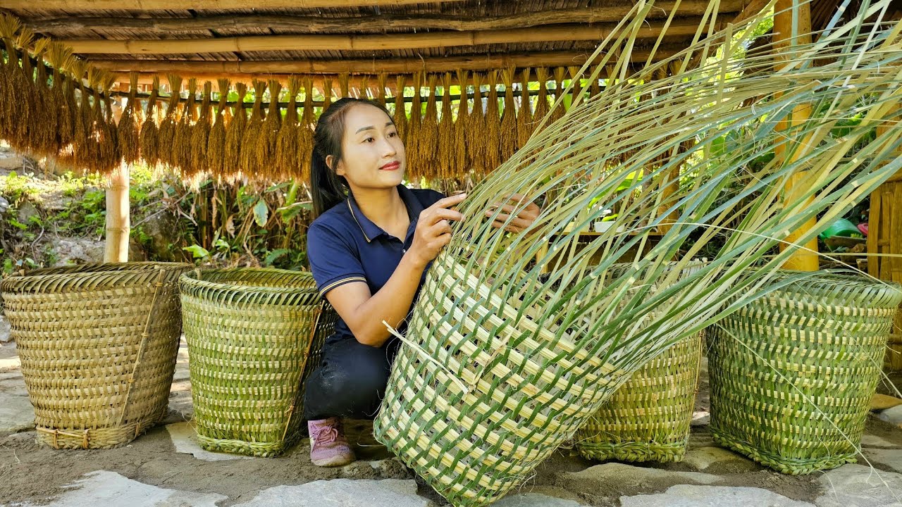 Bamboo basket weaving process - Harvest green vegetable garden goes to market sell | Ly Thi Tam