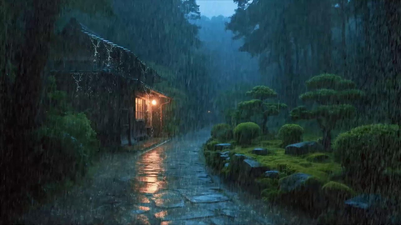 Mental strain – Continuous rain ambience – Rainy home exterior – Calm returns 😌🌧️