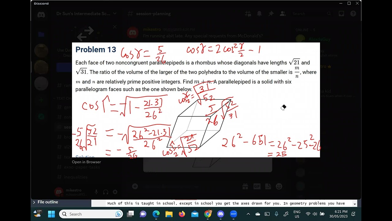 Calculations for Competition solution 2023 AIME I Q13