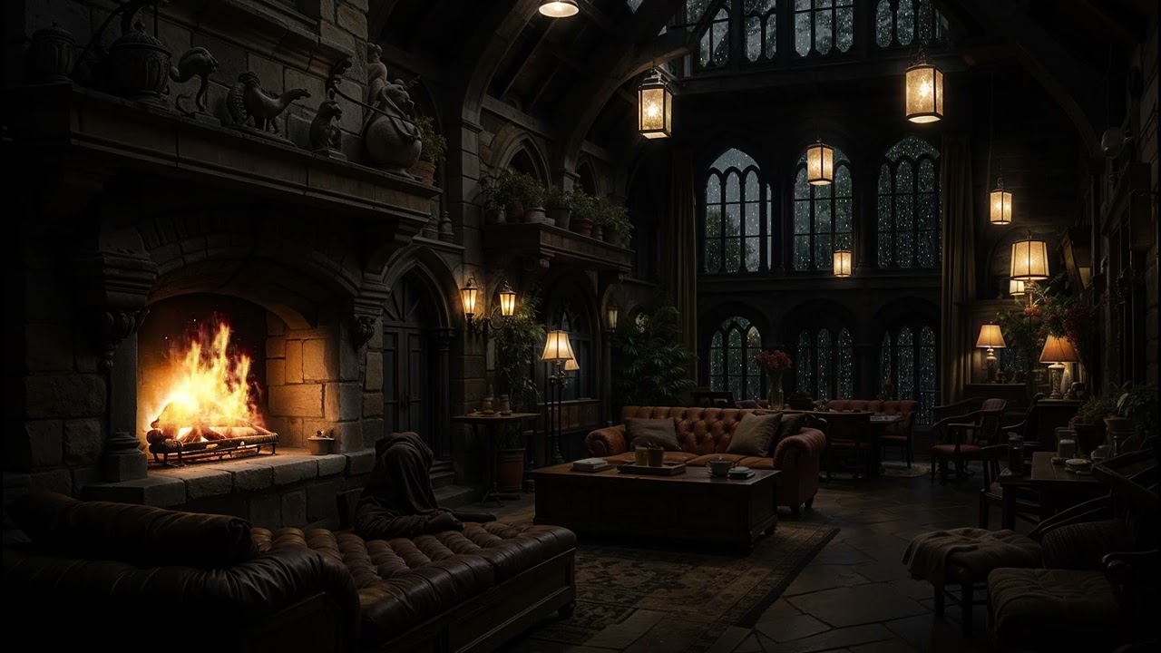 Gentle Rain Falling on Medieval Castle Walls 🌧️ Cozy Fire Ambience for Deep Sleep and Healing