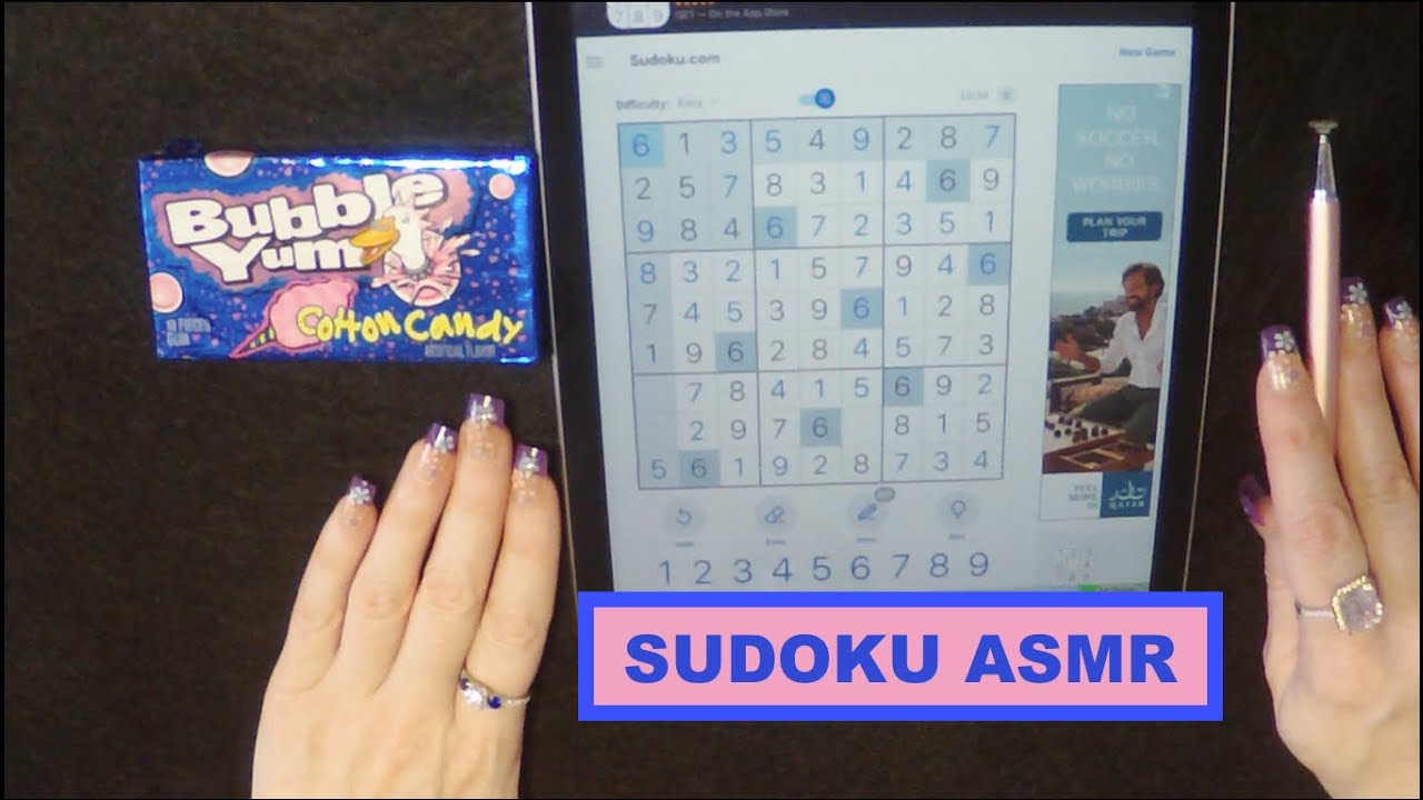 ASMR Intense Gum Chewing Sudoku on iPad | Bubble Yum Cotton Candy | Whispered Ramble