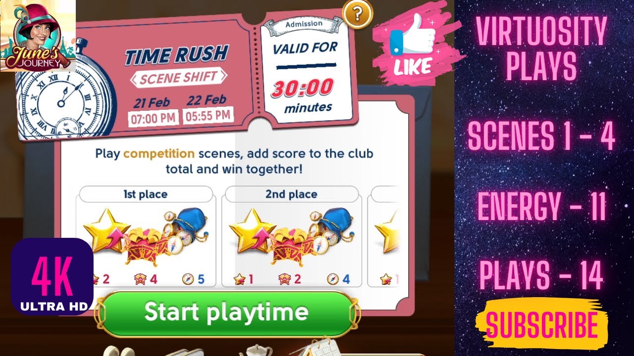 June’s Journey Time Rush Scene Shift Competition February 21 - 22, 2026 Energy 11 Scenes 1 - 4