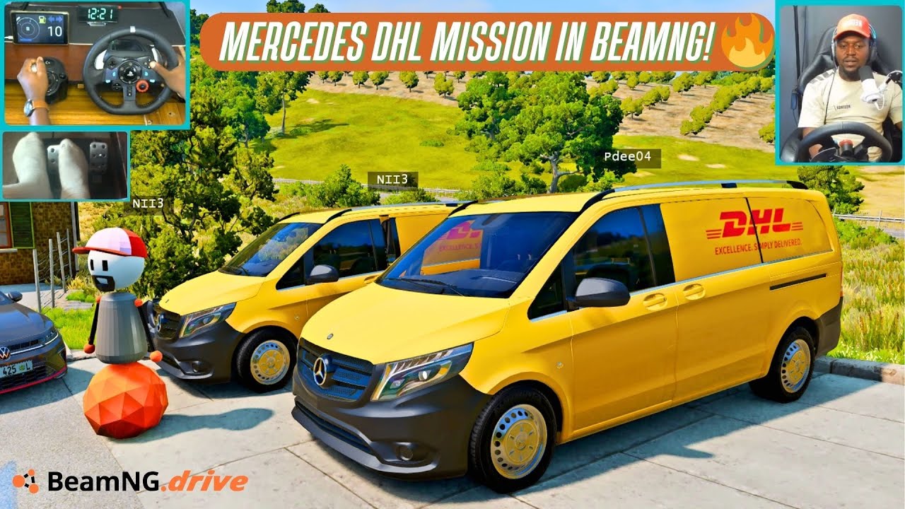 DHL Delivery with Mercedes-Benz Van | BeamNG Convoy Using Logitech G29 Steering Wheel