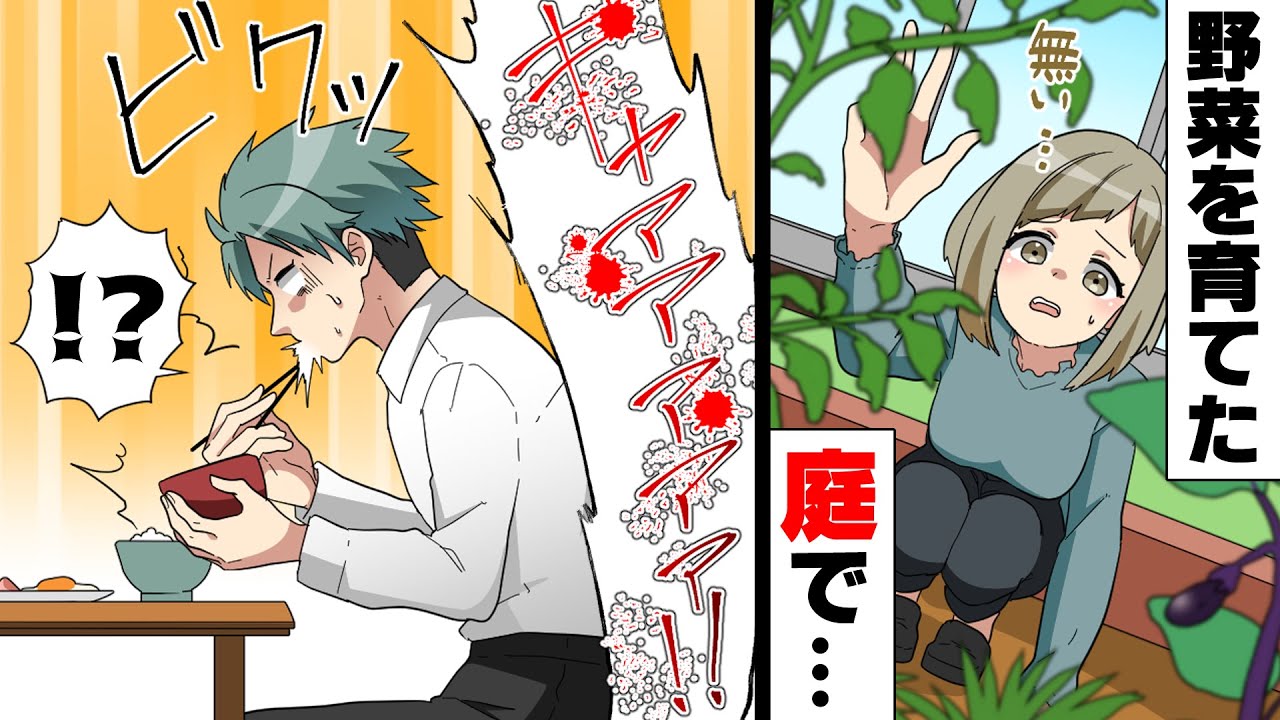 【漫画】「な、生首が...！」家庭菜園の野菜が盗まれる被害が多発し、見兼ねた夫が防犯のためかなり高めの設備を設けることに。しかし翌日、その庭に...