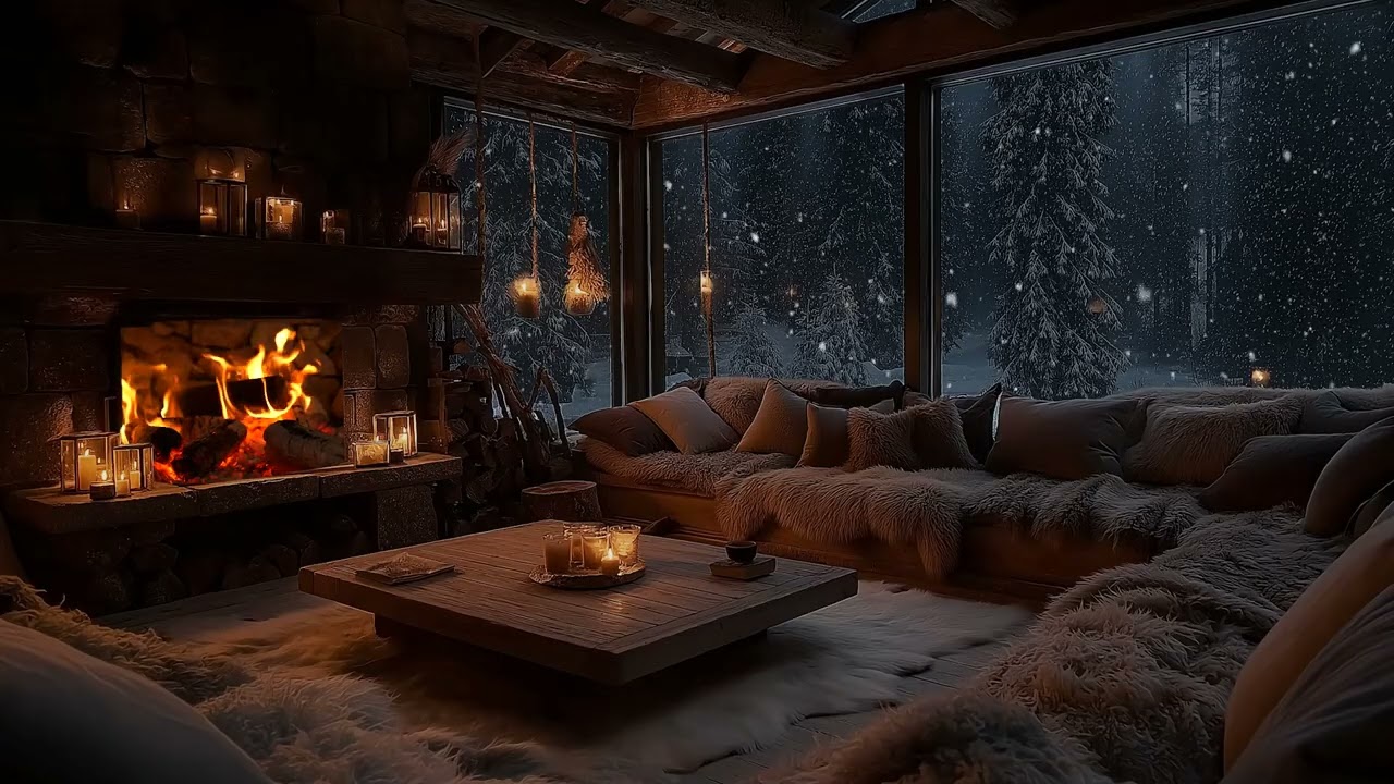 Snowy Winter Night Piano ❄️ Cozy Fireplace Ambience for Sleep & Focus