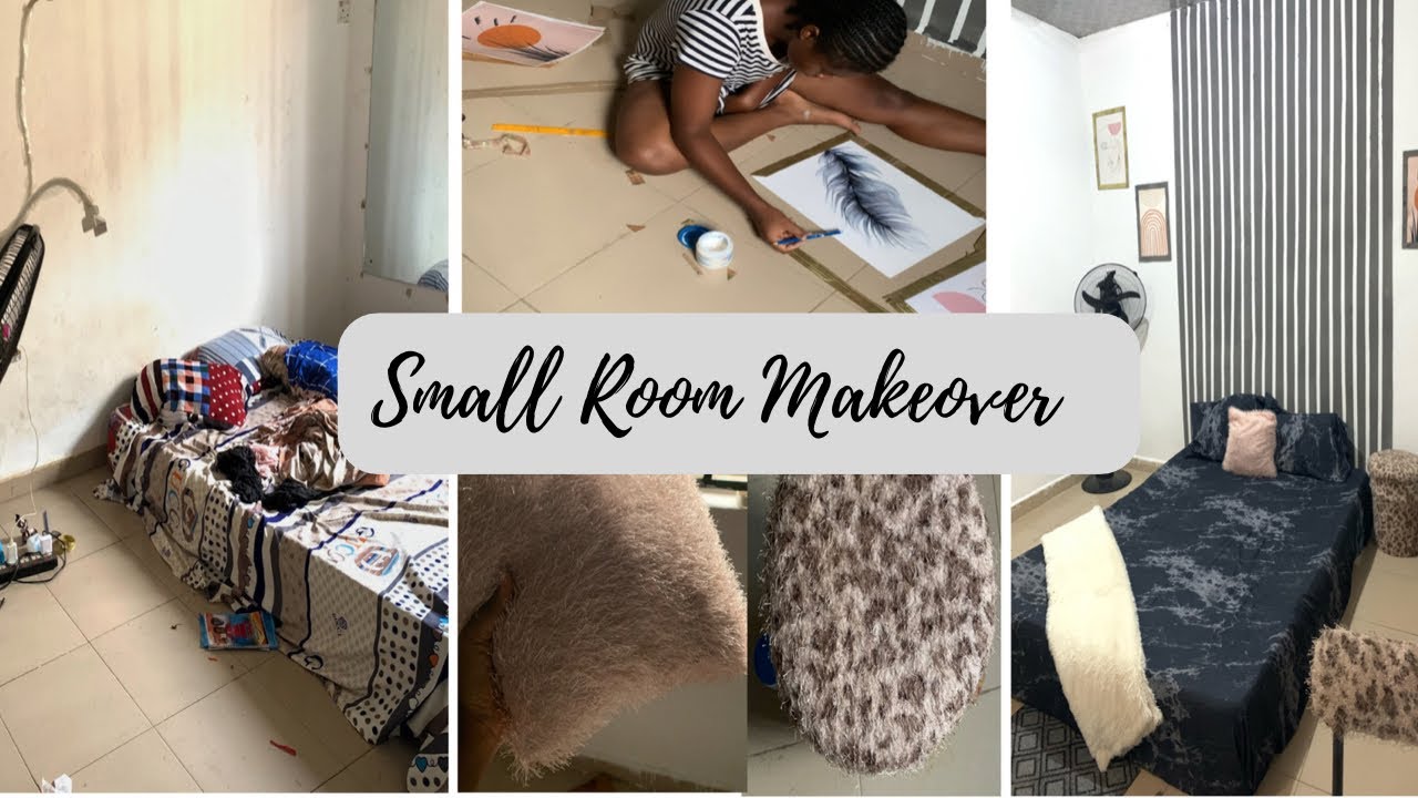 SMALL ROOM MAKEOVER with DIYs on wall paper and ottoman ( small budget makeover)