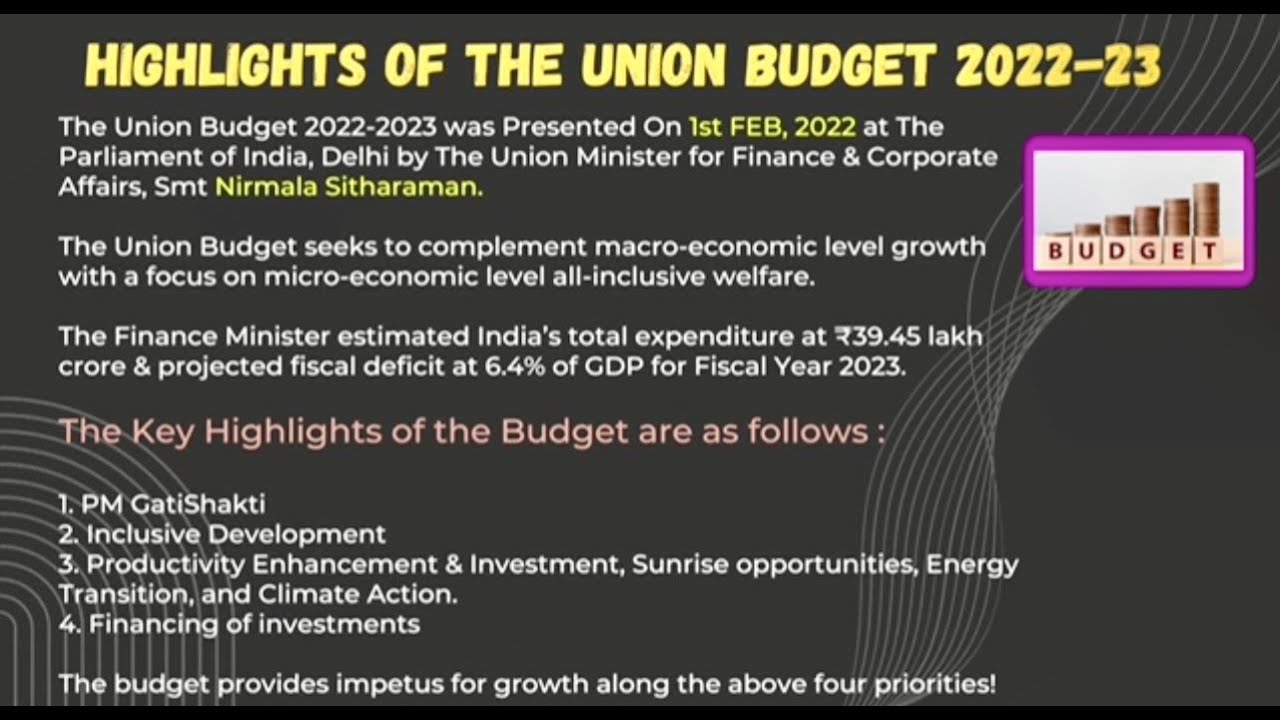 Presentation on the HIGHLIGHTS OF THE UNION BUDGET 2022-2023 by BHRAMARAMBA B L