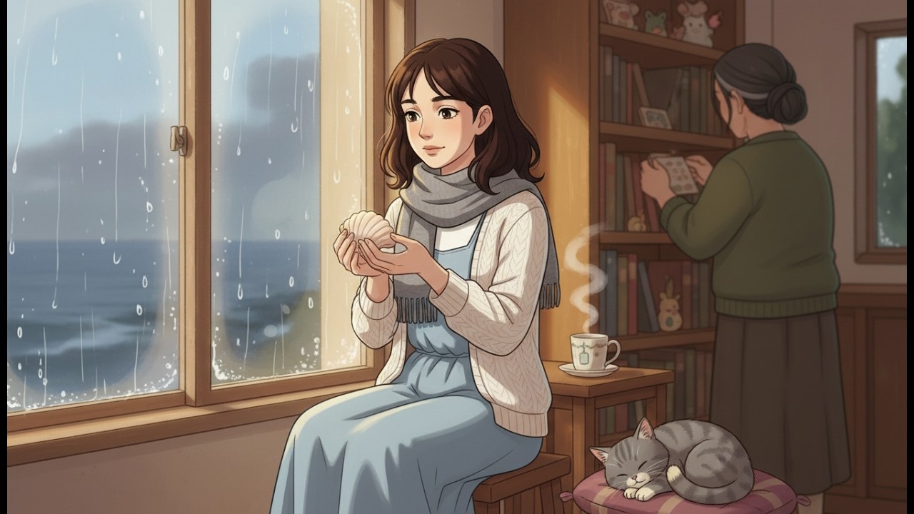 Rainy House by Sea Shore — Cozy Slow Living & Coffee Ambience | ASMR & Cooking | Ghibli-Style Video