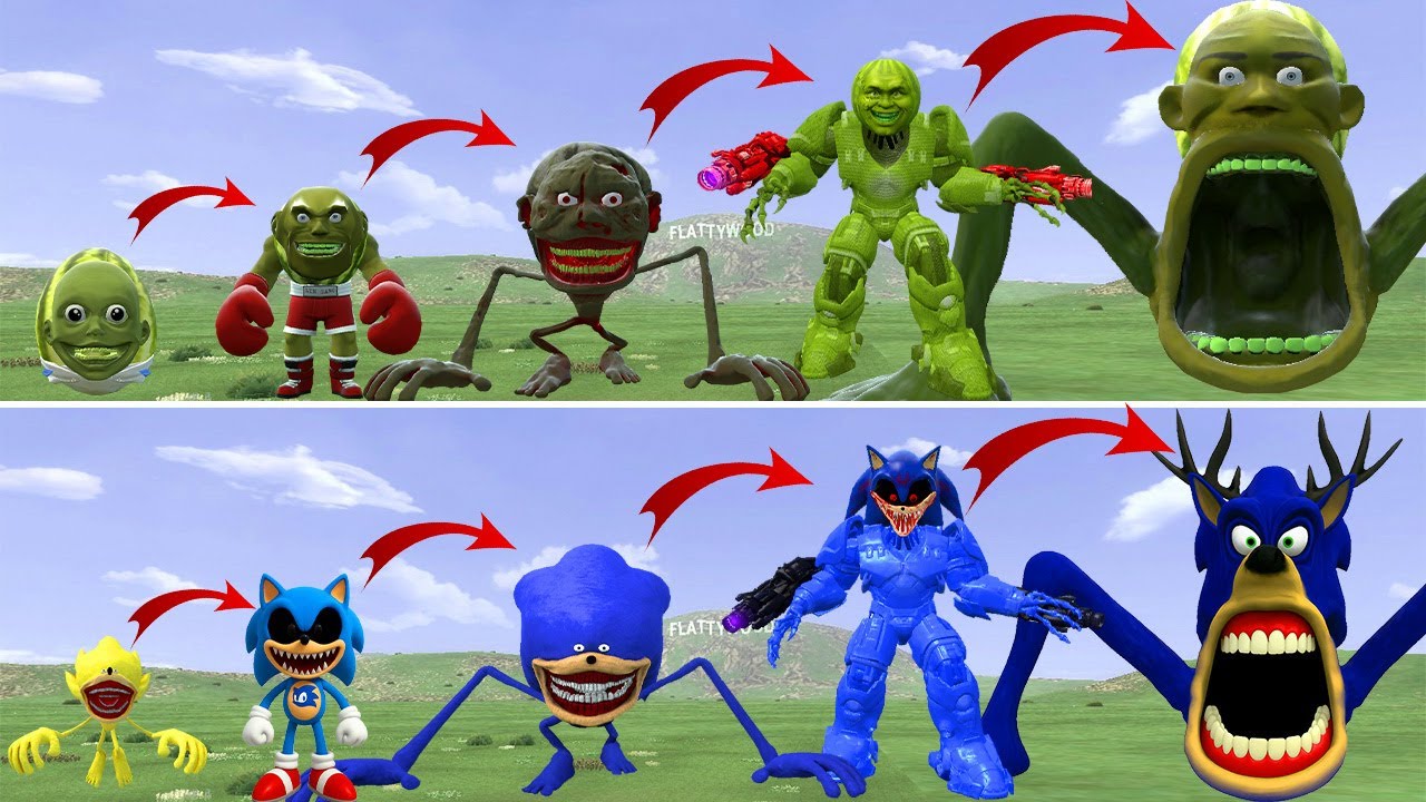 HOT: ALL THE NEW EVOLUTIONS OF KING LINGANG MELON VS KING SONIC EXE IN GMOD!