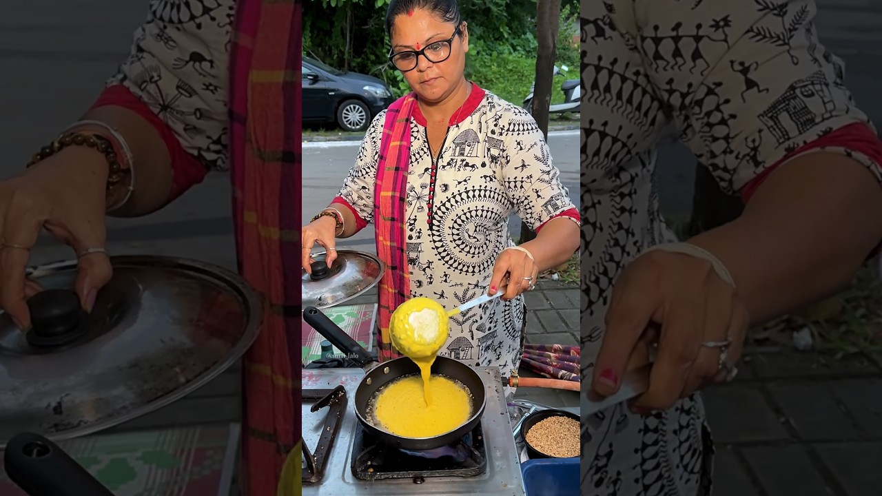 Hardworking Woman selling Surti Handavo #streetfood #hardworkingwoman #surat