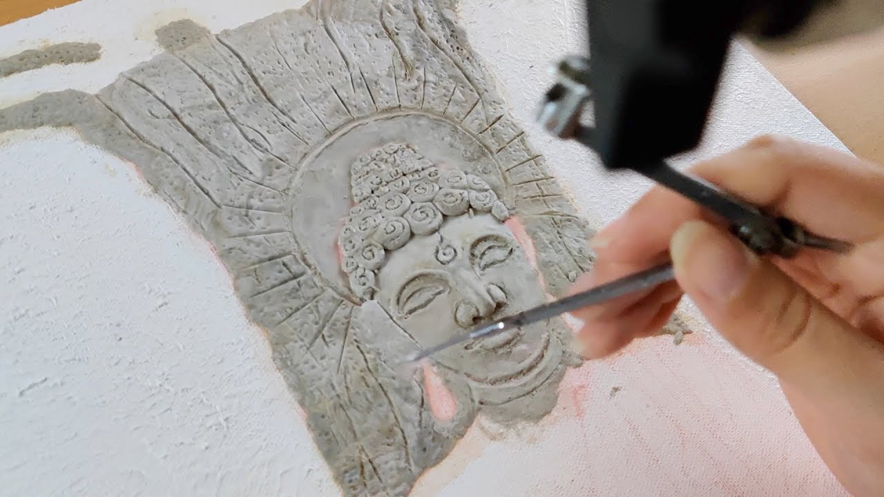 Buddha mural art with simple tools | Mural painting for beginners | Clay art on Canvas