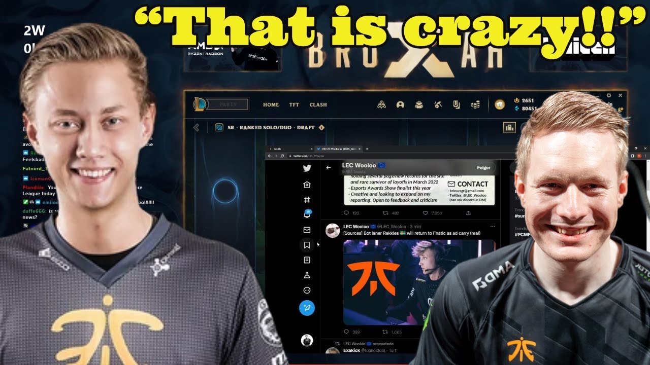Broxah Reacts To Rekkles Rejoining FNATIC In 2022??
