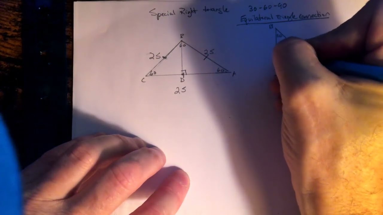 Special Right Triangles 30 60 90 Deriving the rules from an Equilateral Triangle with one example.