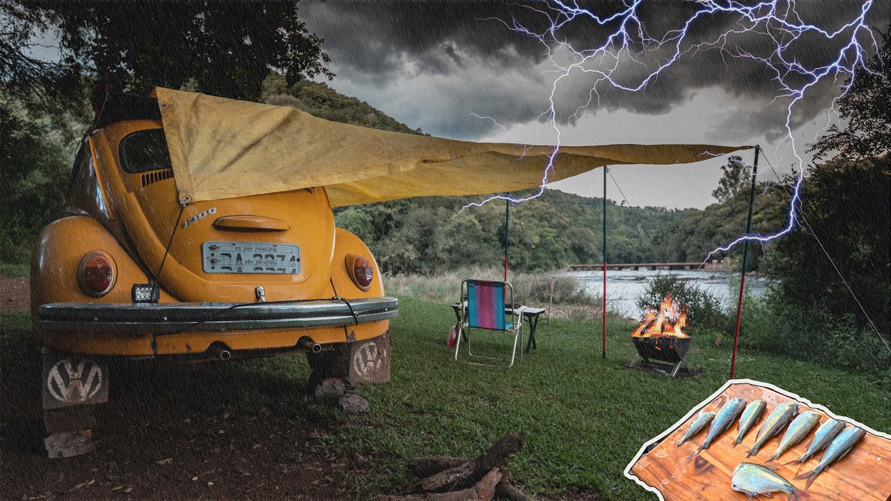 Solo Car Camping During a Thunderstorm - Catch and Cook