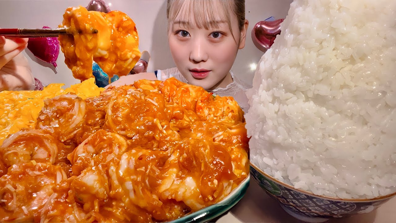 ASMR Жареные креветки с соусом чили【русские субтитры】【Mukbang/ Eating Sounds】