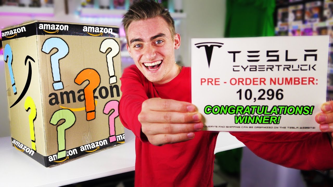 I GOT A TESLA CYBERTRUCK FROM A $5000 AMAZON MYSTERY BOX!! (GIANT UNBOXING!) - Giveaway
