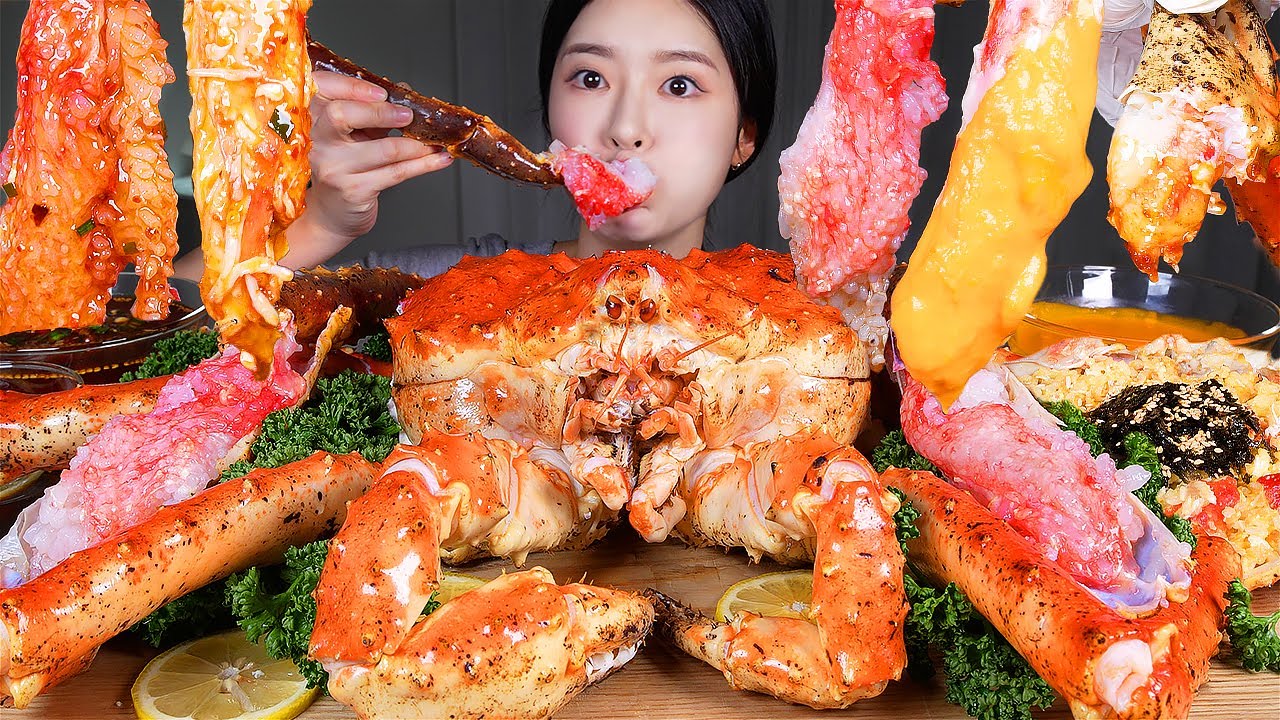 ASMR MUKBANG | Королевский краб 7 фунтов 🦀 Сашими из камчатского краба и тушеный камчатский краб 😋