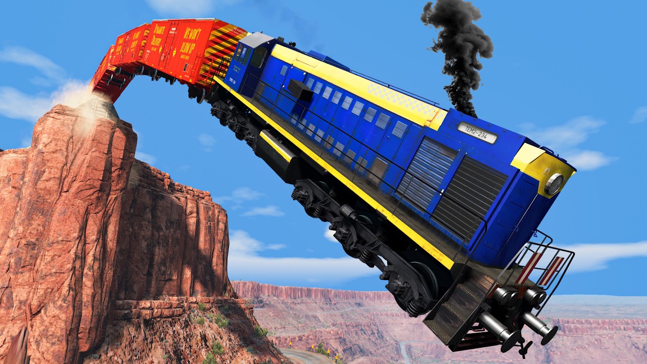 Trains vs Cliff #7 and Car vs Rails - BeamNG Drive