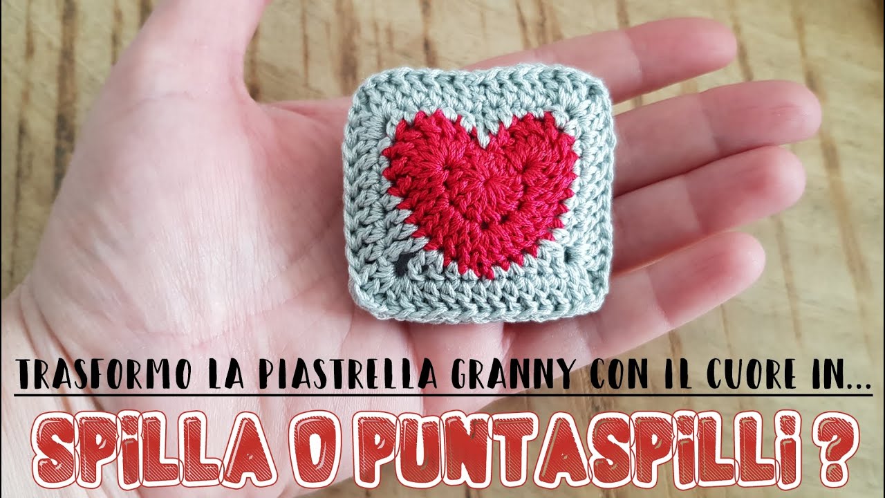 uncinetto spilla bijoux o puntaspilli piastrella granny con il cuore