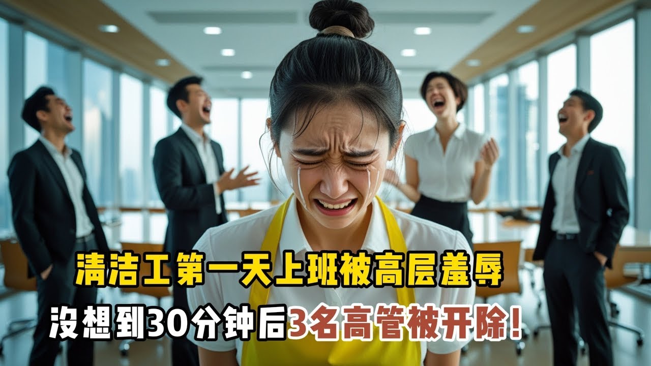 新來清潔工第一天上班，被高層嘲笑，沒想到30分後3名高管被開除！#情感故事 #故事 #都市故事