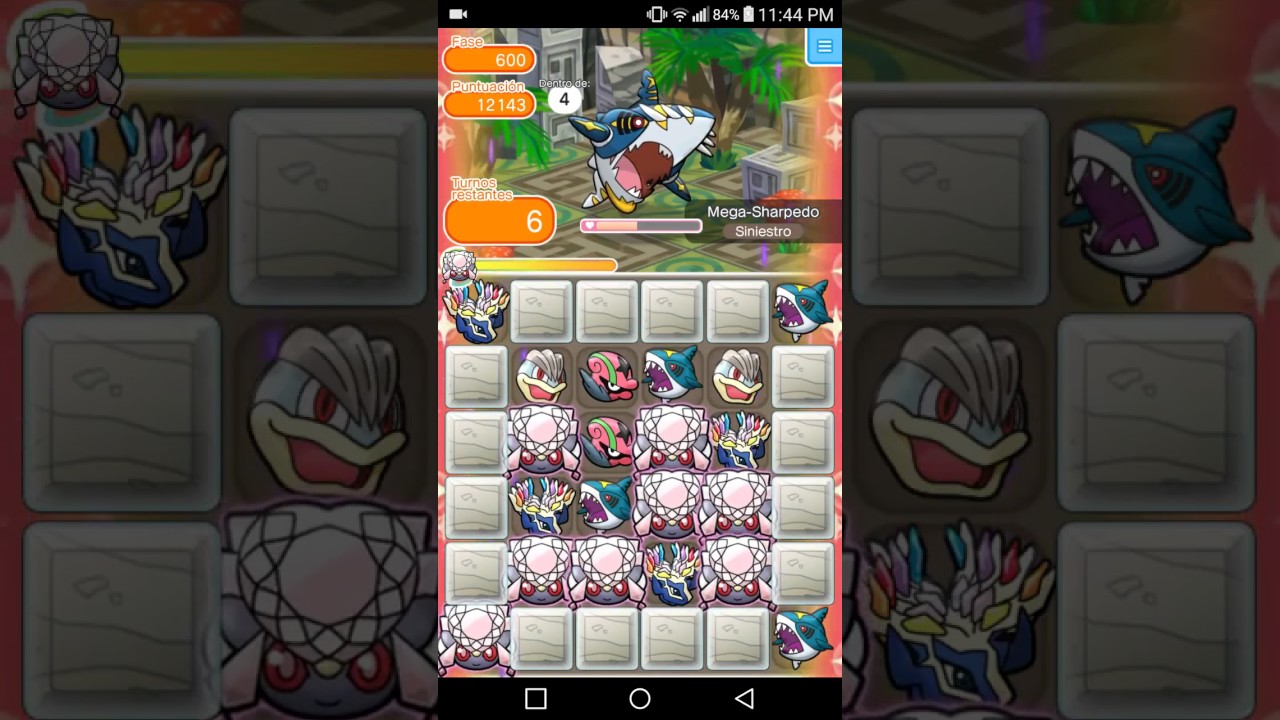 Pokémon Shuffle - Superando a Mega Sharpedo. Fase 600.