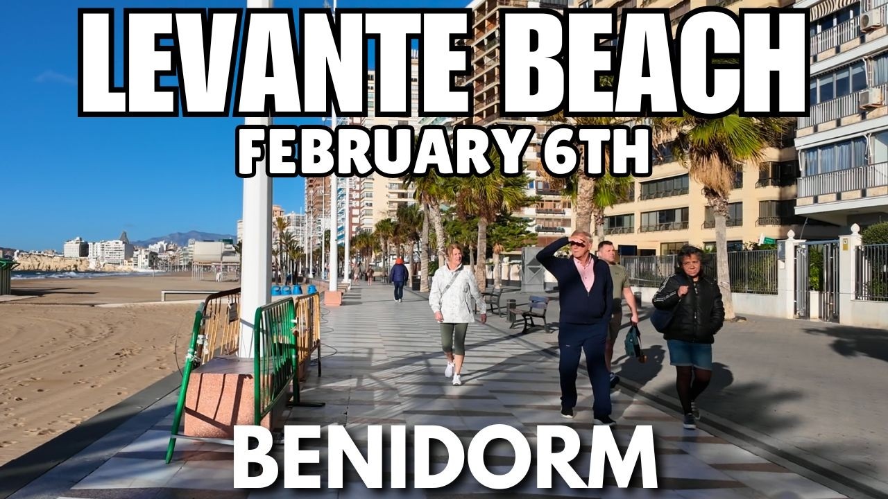 Benidorm: Busy Levante Beach with VERY WINDY Weather! 😲☁️ February 6th