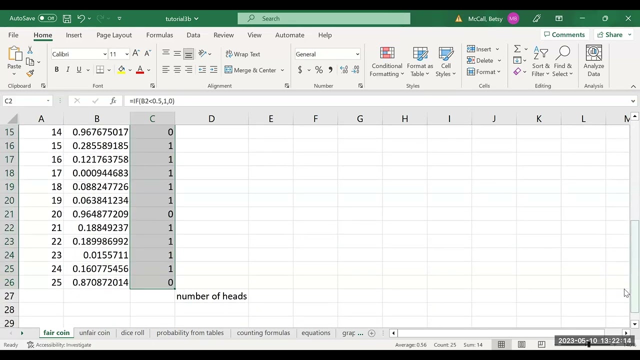 Coin Toss Simulation in Excel