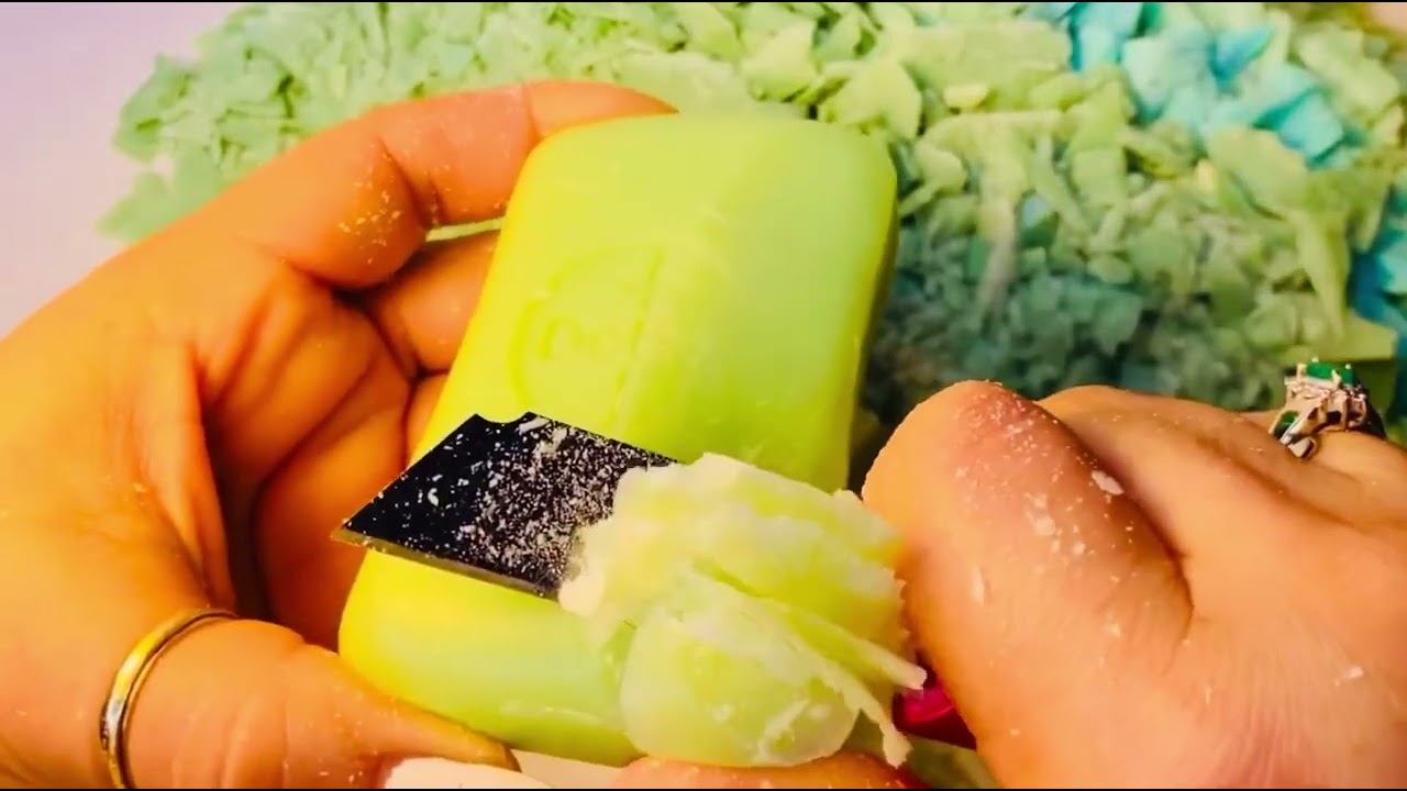 Cutting green bar soaps 🧼
