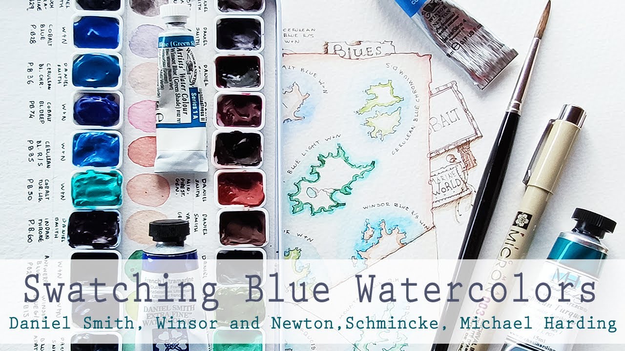 Swatching my blue watercolour collection  - Relaxing colouring session