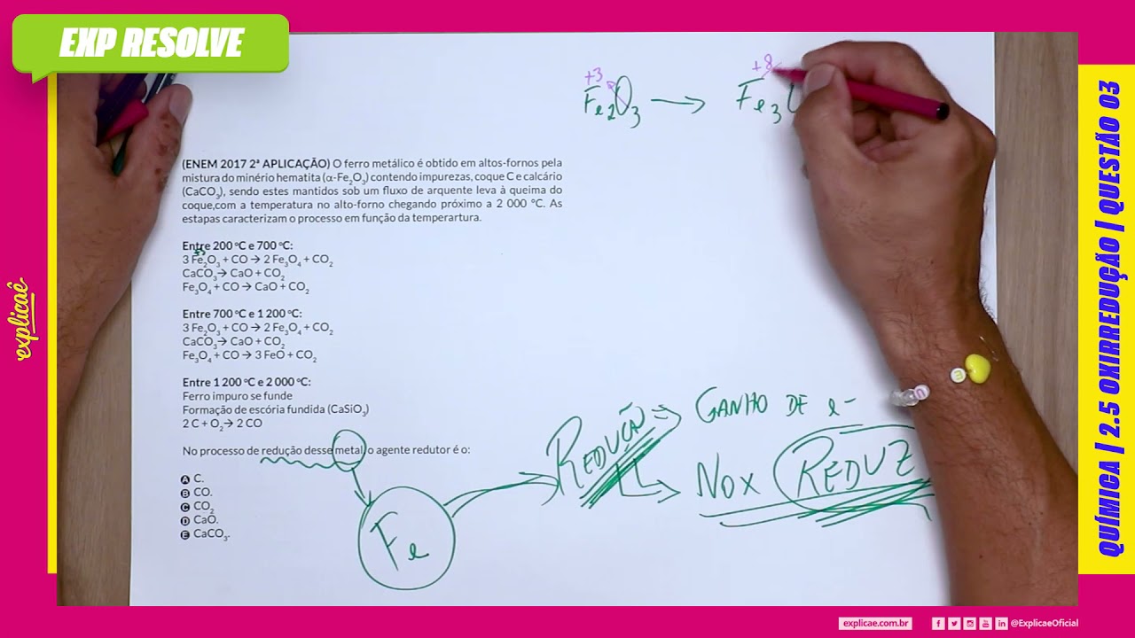 O FERRO METÁLICO É OBTIDO EM ALTOS-FORNOS PELA MISTURA DO MINÉRIO HEMATITA  (...) | OXIRREDUÇÃO Q03