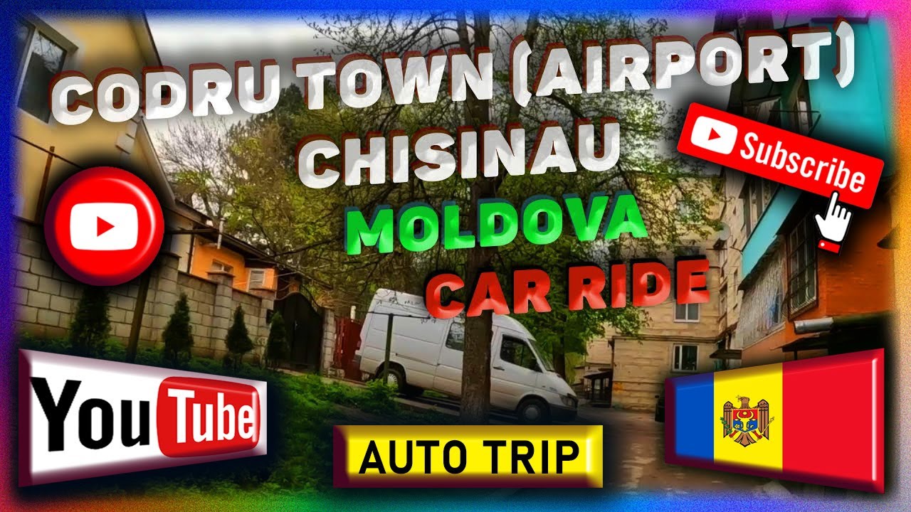 Road trip through the Codru Town (Airport), Chisinau, Moldova. Travel by car. 4K