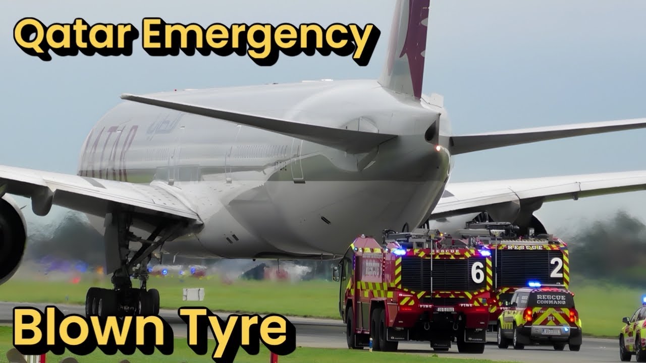 Qatar B777-300 blown tyre emergency at Dublin #aviation #airplane #qatar #boeing #boeing777 #dublin 