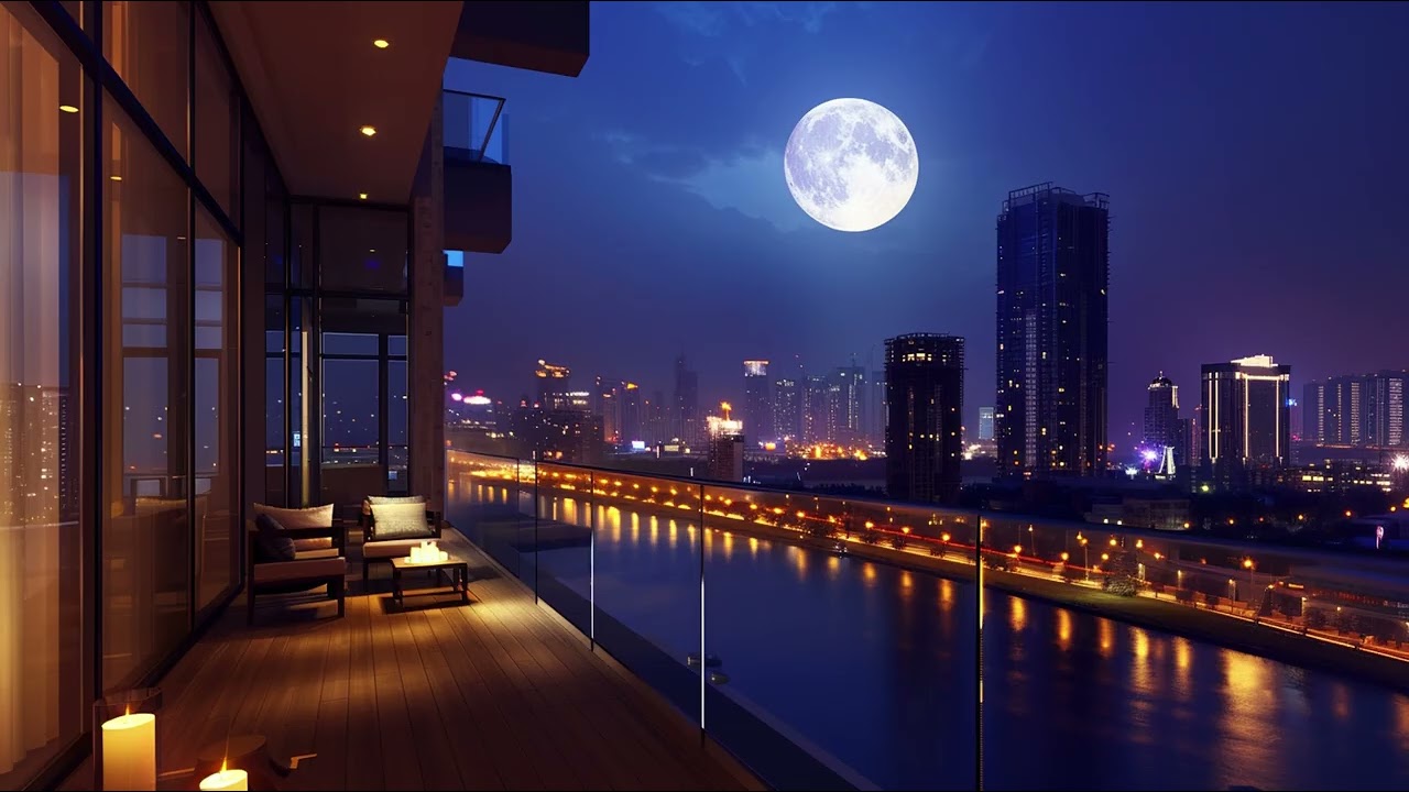 Luxury Night Jazz Lounge 4K 🌙 Smooth Jazz Piano & Sax | Relaxing Rooftop City Ambience Music